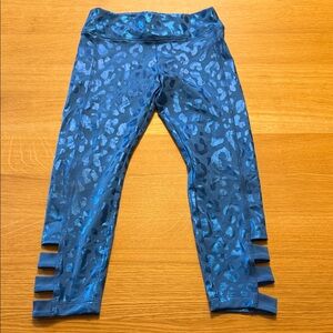 Justice Girl's Leopard Shine Strappy Leggings Dance Gymnastics Size 7 Blue